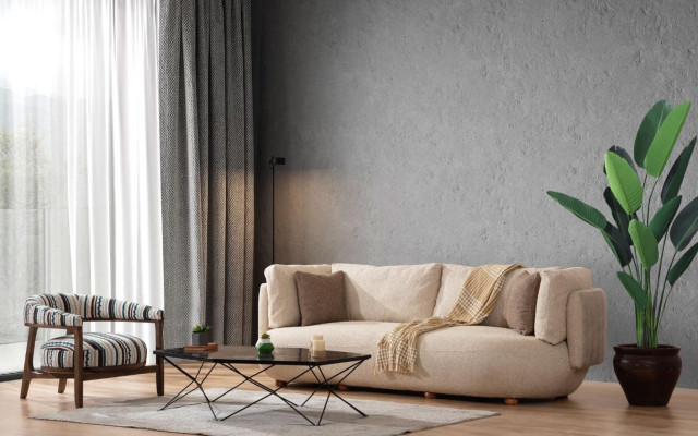 Stilvolle Wohnzimmer Sofagarnitur Moderner Beiger Dreisitzer Sessel 2tlg