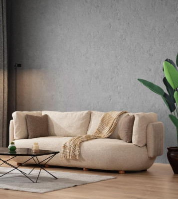 Stilvolle Wohnzimmer Sofagarnitur Moderner Beiger Dreisitzer Sessel 2tlg