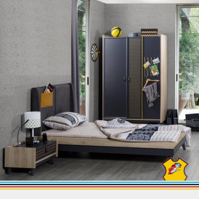 Bett Holz Betten Bettgestell Jugendzimmer Kinderzimmer Schwarz Einzelbett
