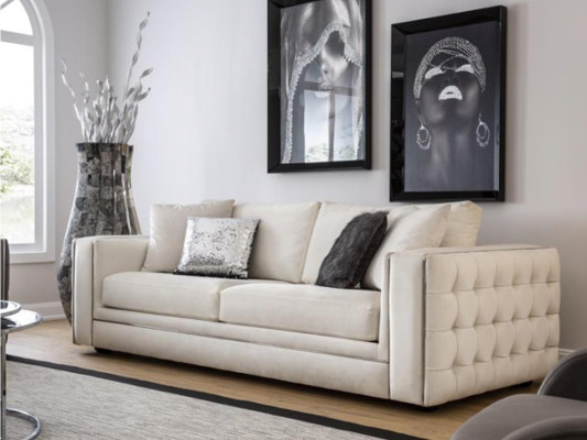 Klassische Chesterfield Dreisitzer Möbel Sofa Luxus Couchen beige 3 Sitz Sofas