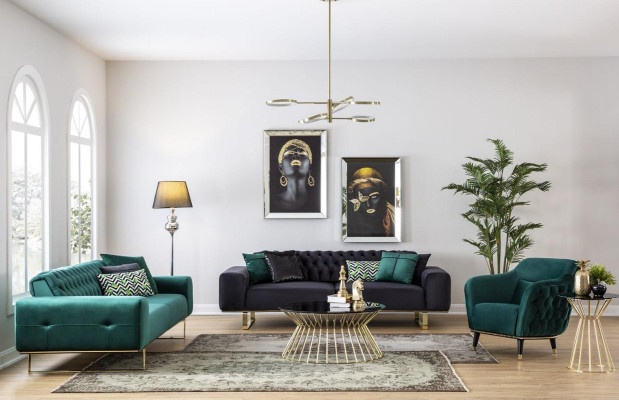 Luxus Wohnzimmer Sofa 2 Sitz Zweisitzer Grün Couch Chesterfield Couchen Neu