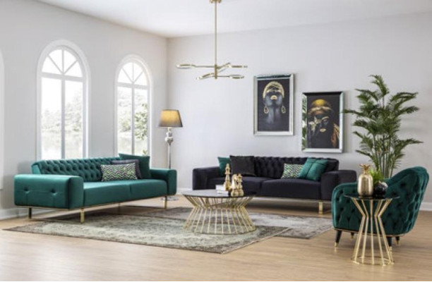 Luxus Wohnzimmer Sofa 2 Sitz Zweisitzer Grün Couch Chesterfield Couchen Neu