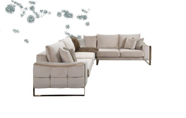 Ecksofa L Form Sofa Couch Design Couchen Polster Textil Eck Garnitur Beige