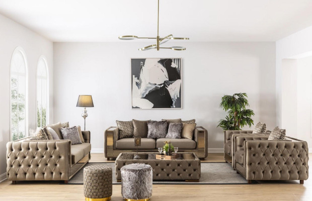 Chesterfield Sofa 4 Sitz Wohnzimmer Modern Design Blau Sofas Textil Couchen