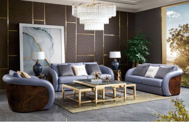 Luxus Wohnzimmer Möbel Sofagarnitur Ledersofa Couch Polster Set Design