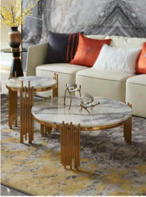 Edelstahl Beistell Rund Design Tisch Tische Gold Couch Wohnzimmer