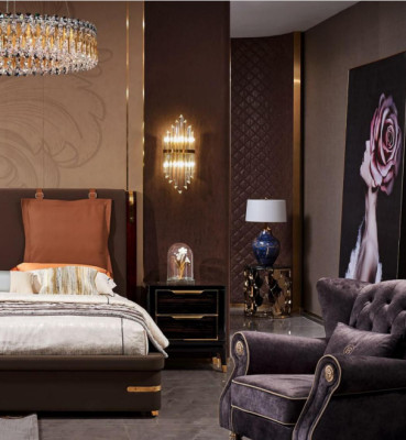 Luxus Schlafzimmer Möbel 3tlg. Komplett Set Bett 2x Nachttische Modernes