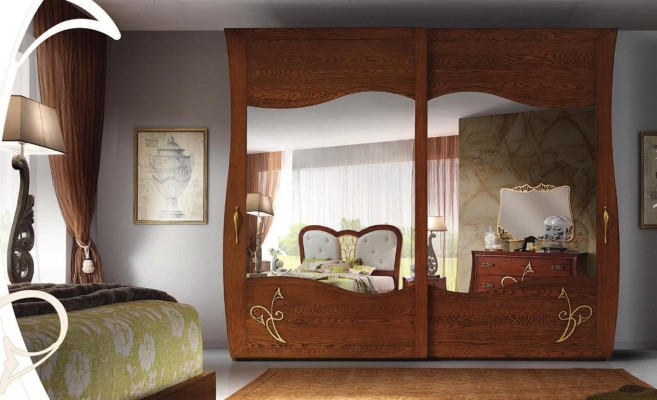 Kleiderschrank Schrank Spiegel Holz Möbel Schränke Garderobe Holz Italien Neu