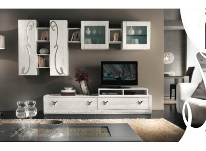 Wohnwand Vitrine rtv Sideboard Schrank Wand Moderne tv Holz Garnitur Set Möbel