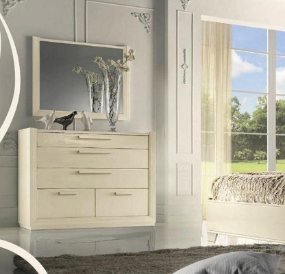 Garnitur Set Schlafzimmer Bett Nachttisch Kommode Spiegel Luxus Holz Design 5tlg