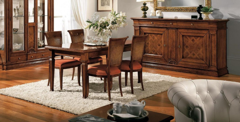 Esszimmer Esstisch Stuhle Kommode Vitrine Gruppe Garnitur Holz Braun 7 tlg. Set