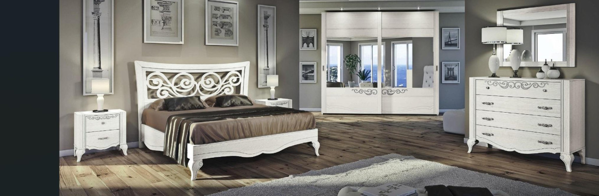 Set 6tlg Schlafzimmer Bett Nachttisch Kleiderschrank Kommode Spiegel Garnitur