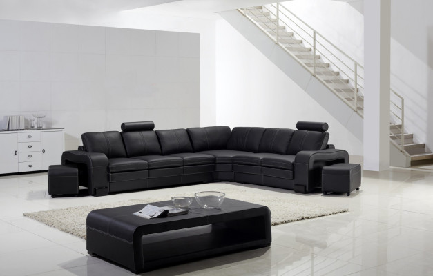 Komplette Sofa Couch Moderne Garnitur Ecksofa + Hocker + Couchtisch