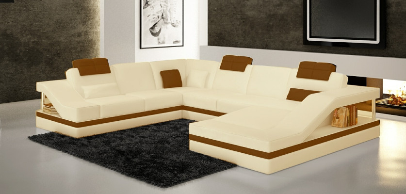 Designer Couch U Form Ecksofa Polster Couch Leder Garnituren Wohnlandschaft Neu
