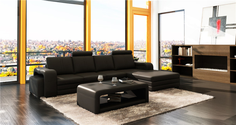 Leder Modern Couch Wohnlandschaft Ledersofa Sofagarnitur Sofa L-Form