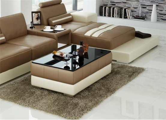 Sofatisch Design Wohnzimmer Leder Kaffee Glas Couch Polster Dekor Beistell