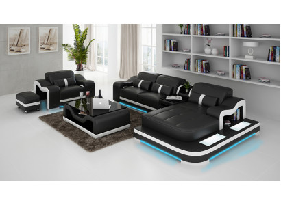 Komplett Set Garnitur Eckcouch Couch Eckgarnitur + Tisch + USB Ecksofa