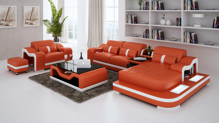 Komplett Set Garnitur Eckcouch Couch Eckgarnitur + Tisch + USB Ecksofa