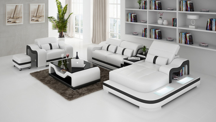 Komplett Set Garnitur Eckcouch Couch Eckgarnitur + Tisch + USB Ecksofa