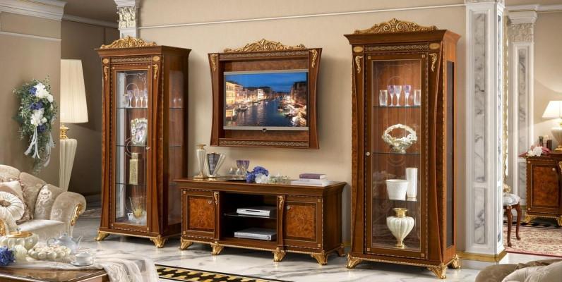 Set 4tlg. Wohnzimmer rtv 2x Vitrine tv Rahmen Holz Luxus Garnitur Gruppe Italien