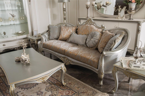 Luxus Couchtisch Klassische Couchtische Gold Silberner Tisch Holz