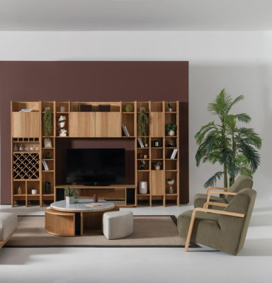 Wohnzimmermöbel Set Designer Sessel 2x Wohnwand Couchtisch