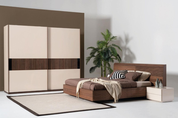 4tlg Schlafzimmer Set Bett 2x Nachttische Kleiderschrank Schrank
