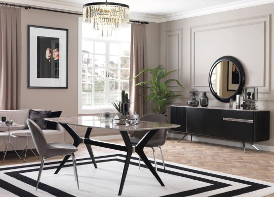 7tlg Luxus Loft Design Esszimmer Set Möbel Tisch Kommode 4x Stühle