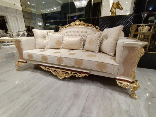 Sofagarnitur 3+1 Sitzer Sofa Set Komplett Textil Holz Wohnzimmer Luxus Sofa Neu