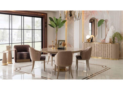 Luxus Esszimmer Set Essgruppe Esstisch 4x Stühle Sideboard mit 2x Spiegel