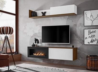 Wohnzimmer TV Ständer mit Kamin Wohnwand Wandregal Holz Möbel Neu