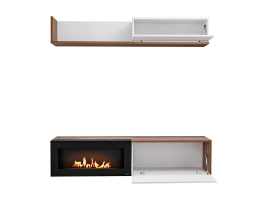 Wohnzimmer TV Ständer mit Kamin Wohnwand Wandregal Holz Möbel Neu