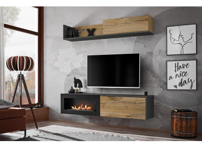 Wohnwand tv Möbel Wohnzimmer Regal TV Ständer mit KaminModern Holz Braun