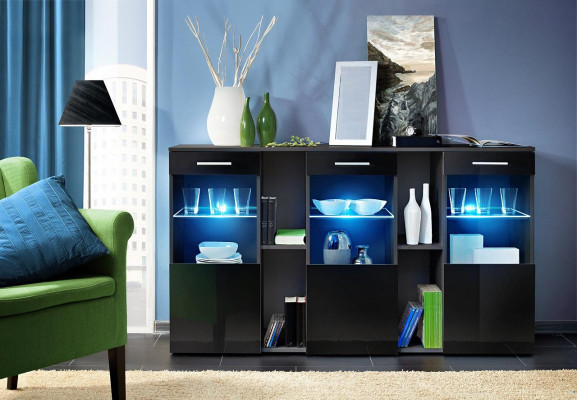 Schwarz Sideboard Designer Kommode Wohnzimmer Modern Holz Möbel