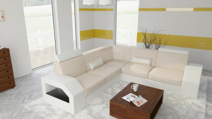 Designer Sofa Couch Ecksofa Leder Stoff Textil Polster Garnitur Wohnlandschaft