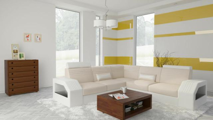 Designer Sofa Couch Ecksofa Leder Stoff Textil Polster Garnitur Wohnlandschaft