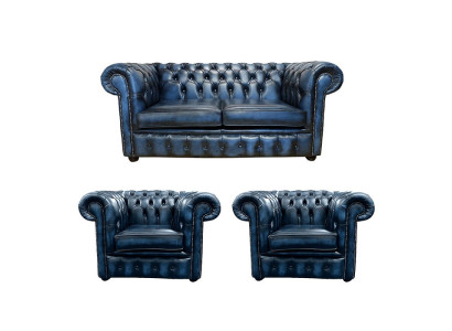 Chesterfield 2+1+1 Ledersofa Textil Couch Stoff Polster Sofa Garnitur