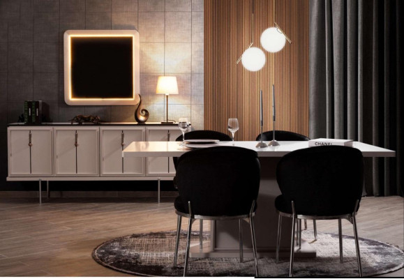 Esszimmer Garnitur Modernes Set Esstisch 4x Polsterstühle Sideobard 7tlg