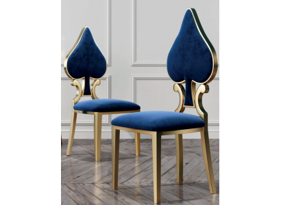 Blau-Goldener Esszimmerstuhl Moderner Einsitzer Polster Und Holz Stühle