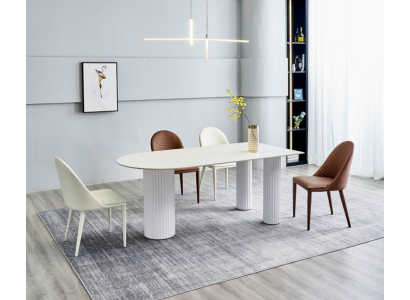 Esszimmer Möbel Halbrunder Esstisch 4x Weiße Braune Stühle Luxus Set
