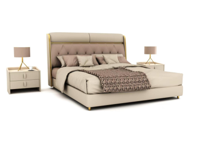 Stilvolles Beiges Schlafzimmer Bett Doppelbett Textilbetten LED-Bett