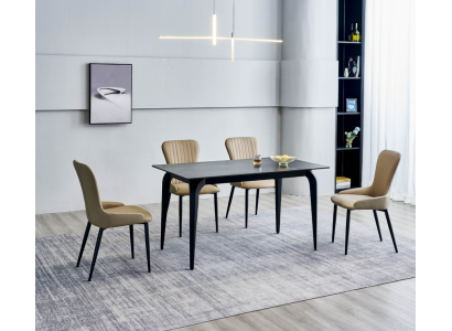 Esszimmer Möbel Designer Schwarzer Tisch Edelstahl Luxus Polsterstühle