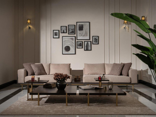 Viersitzer Sofa 4 Sitzer Polstersofa Stoffsofa Beige Moderne Tisch Neu