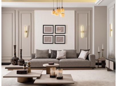 Garnitur Wohnzimmer Viersitzer Sofa 4 Sitzer Couchtische 5tlg Grau Set