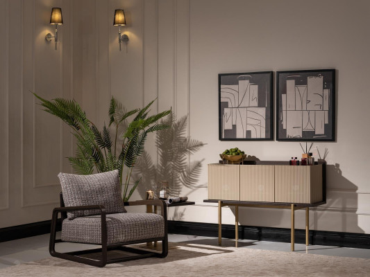 Wohnzimmer Set 3tlg Sessel Beistelltische Sideboard Grau Gruppe Relax