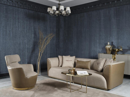 Sofagarnitur Dreisitzer Sessel Stoffsofa Beige Polstersofa Sofas Set