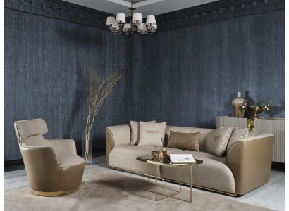 Sofagarnitur Dreisitzer Sessel Stoffsofa Beige Polstersofa Sofas Set