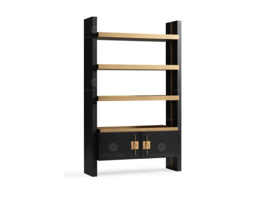 Design Schrank mit Regale Schranke Holz Schwarz Gold Holzschrank