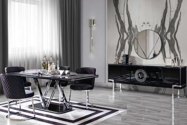 Schwarze Stilvolle Esszimmer Garnitur Luxus Esstisch 6x stühle Set 7tlg.