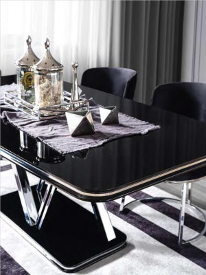 Schwarze Stilvolle Esszimmer Garnitur Luxus Esstisch 6x stühle Set 7tlg.